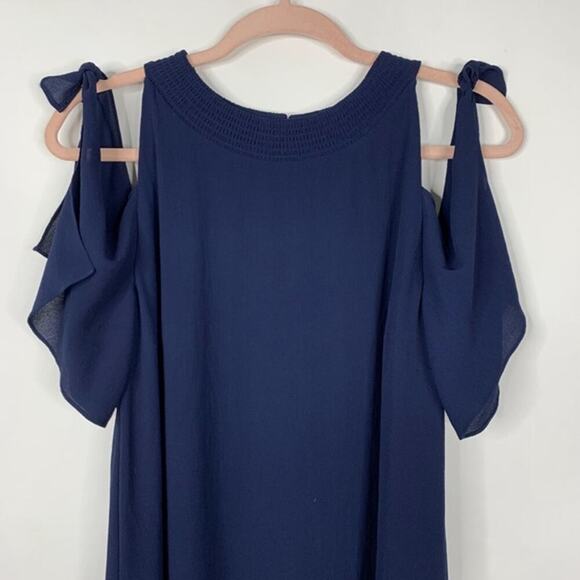 2/$30 Zara Cold Shoulder Dress M Smocked Neck Keyhole Flutter Sleeve #5324 - Picture 4 of 11